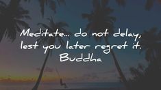 the words meditate do not delay, let you later forget it buddha are in front of palm trees