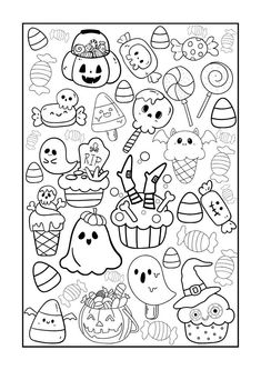 halloween coloring pages for kids to print out and color with their favorite characters in the background