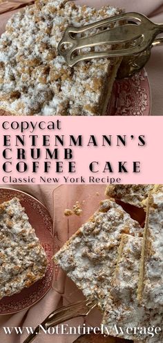 a close up of a piece of cake on a plate with the words copycat gentleman's crumb coffee cake