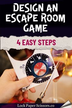 a person holding an escape room game in their hand with the text, 4 easy steps to design an escape room game