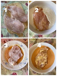 four pictures showing how to make chicken in a bowl