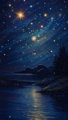 the night sky is full of stars and water