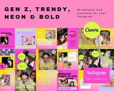 a collage of photos with the words gen z trendy, neon & bold