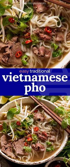 vietnamese pho noodle soup with beef and vegetables