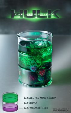 an advertisement for the green liquid is displayed in a glass cup with its lid open