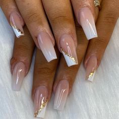 White Tip Acrylic Nails, Nails With Gold, Gold Acrylic Nails, Gold Nail Designs, French Tip Acrylic Nails, Acrylic Nails Coffin Pink, Summer Acrylic Nails