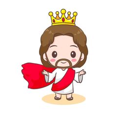 jesus with a crown on his head holding a red cloak and standing in front of him