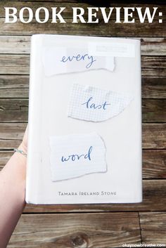 the book review for every last word by tamba ireland stone is shown in front of a wooden background