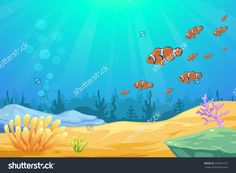 an underwater scene with clown fish and corals in the sea illustration for children's books