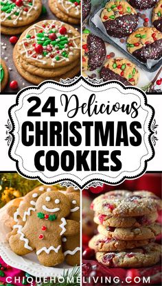 twelve delicious christmas cookies with the words, 24 delicious christmas cookies on top and below