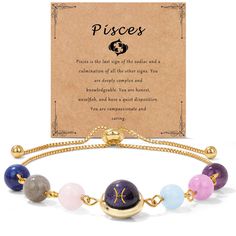 PRICES MAY VARY. 【Pisces Gifts】Each of the 12 zodiac signs have its own associated stones, which can be used to strengthen positive traits and balance negative ones.We carefully selected Lapis Lazuli, Labradorite, Rose Quartz, Aquamarine, Angelite and Amethyst for the Pisces bracelet. 【Design Inspiration】 Everyone has their own zodiac sign, and this bracelet is dedicated to the people of Pisces. The zodiac sign bead is engraved with a two-sided pattern, the front is sign symbol, the back is Pisc Crystal Stone Bracelet For Pisces, Zodiac Signs Bracelets, Pisces Bracelet, Healing Crystal Bracelets, Aquarius Gifts, Positive Traits, Women Birthday Gifts, Zodiac Bracelet, Crystal Healing Bracelets