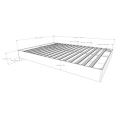 a drawing of a bed frame with measurements for the top and bottom rails on it