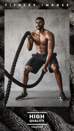 a man is holding a rope in his hands and posing for a photo with the caption high quality