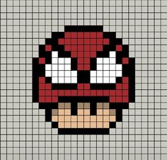 a pixellated image of a mushroom head with big eyes and an angry grin on it's face