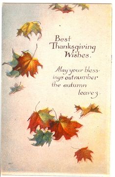 a card with autumn leaves on it and the words best thanksgiving wishes written in white