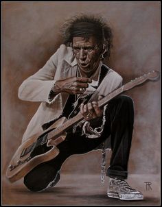 a painting of a man playing an electric guitar