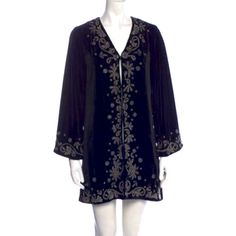 This Is A Thick Rick Black Velvet Duster With A Beautiful Silver Embroidered Bead Design. In Great Condition - Only Worn A Couple Of Times. Bust: 34” Waist: 33.25” Hip: 37.25” Length: 33.25” Velvet Duster, Kimono Duster, Olivia Black, Bead Designs, Alice Olivia, Black Velvet, Black Silver, Jackets & Coats, Jackets For Women