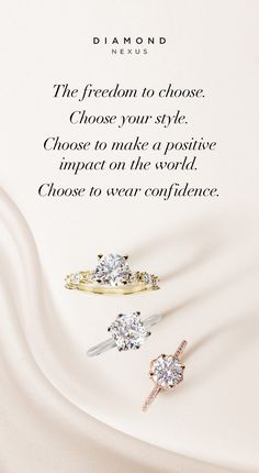 two diamond rings on white fabric with the caption's quote about choosing which one to choose for your engagement ring