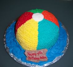 a birthday cake with a beach ball on it