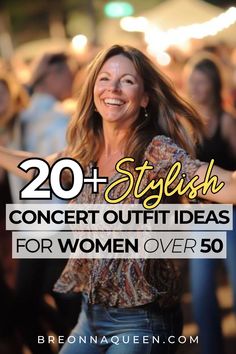 Explore 20 fabulous and trendy concert fashion looks for women over 50. This article showcases how to embrace current styles while maintaining a sophisticated edge. From boho-chic to sleek and modern, find the perfect outfit to make a statement at your next musical event. #FabulousFashion #ConcertStyle #TrendyOver50 Outdoor Concert Outfit, Concert Outfit Fall, Concert Style, Concert Outfit Summer, Leggings Outfits, Concert Fashion, Country Concert Outfit, Outdoor Concert