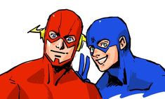 two people dressed as the flash and blue beetle