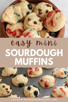 easy mini sourdough muffins with chocolate chips and sprinkles