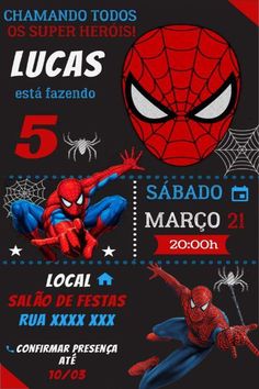 spiderman birthday party poster with the names and numbers for each child's age