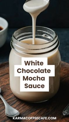 Starbucks White Chocolate Mocha Sauce: Copycat Recipe Starbucks White Mocha Sauce, White Mocha Syrup Recipe, White Chocolate Mocha Creamer Recipe, Homemade Mocha Sauce, How To Make White Mocha At Home, White Chocolate Syrup Recipe, Copycat Starbucks White Chocolate Mocha, White Mocha Sauce Recipe, White Chocolate Sauce For Coffee