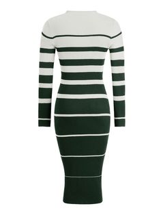 Transform your fall wardrobe with our On the Boardwalk Striped Midi Sweater Dress! This playful and quirky dress features a vibrant green color and eye-catching stripes for a fun, carefree look. Perfect for a day out on the boardwalk or a cozy night in. Size Guide: Model is 5’8” tall, and has a 33.5” bust, 26.4” waist, & 35.6” hips. She is wearing a S / US 4 / AU 8. This sweater dress is true to size. Material: 100% Viscose. Feature: High crew neckline. Long sleeves. Bodycon fit. Sweater materia Casual Striped Midi Dress For Fall, Long Sleeve Dress With Striped Sleeves For Spring, Spring Long Sleeve Dress With Striped Sleeves, Spring Dress With Striped Long Sleeves, Green Casual Midi Dress For Fall, Chic Striped Dresses For Fall, Trendy Striped Dresses For Fall, Spring Long Sleeve Dress With Striped Hem, Fitted Striped Midi Dress For Fall