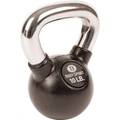 the body sport 10lb kettle is black with chrome handles and an open mouth,