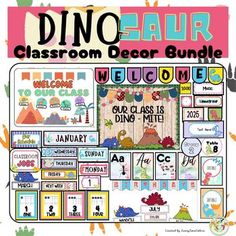 the dinosaur classroom decor bundle is shown