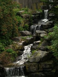 a small waterfall in the middle of a forest