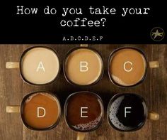 four cups of coffee with the words how do you take your coffee? written on them