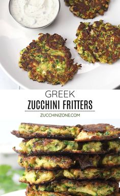 zucchini fritters on a plate with ranch dressing