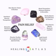 Experience the natural relief of the Healing Atlas Pain Relief Healing Crystals Kit, a carefully curated collection of healing gemstones known for their powerful pain-relieving properties. This kit includes Amethyst, Rose Quartz, Hematite, Fluorite, Lapis Lazuli, Clear Quartz, Smoky Quartz, and Tourmaline, each chosen for its unique abilities to alleviate discomfort and promote healing.
Amethyst is known for its calming properties and its ability to ease headaches and migraines. Rose Quartz offe Holistic Healing Crystals With Natural Stones, Hematite Properties, Crystal Meanings Charts, Witchcraft Decor, Healing Gemstones, Crystals Healing Properties, Protection Crystals, Spiritual Crystals, Herbal Magic