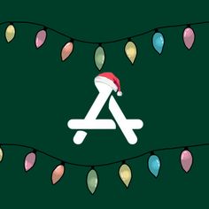 a christmas hat on top of a string of lights with the letter a underneath it