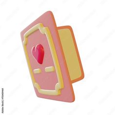 a pink and yellow object with a heart on it's side, against a white background