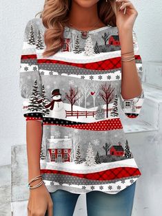 Clothes Blouses, Womens Christmas Tops, Gray Theme, Jersey Pattern, Snowman Design, Christmas Clothes, Cheap Clothes Online, Unique Sweaters, Two Piece Jumpsuit