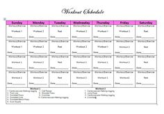 a printable workout schedule for the week in pink and black with white writing on it