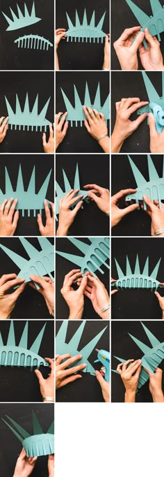 the instructions to make a paper sculpture of a hand holding a piece of blue paper