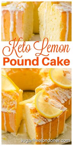 a lemon pound cake with white icing and sliced lemons