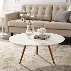 a living room scene with focus on the couch and coffee table in the foreground