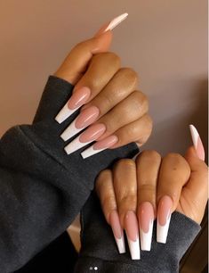 French Nail Set, Long French Tip Nails, Press On Nails White, White Press On Nails, Nails May, Press On Nails Coffin, French Tip Press On Nails, May Nails, Nails Stiletto