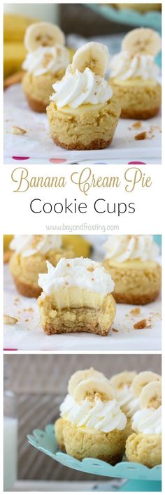 banana cream pie cookie cups with whipped cream on top