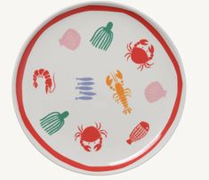 a plate with different colored crabs on it