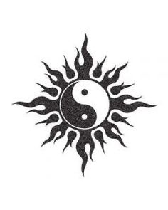 the sun and yin symbol are drawn in black ink