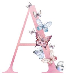 the letter a with butterflies flying around it