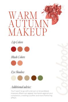 Discover the ultimate Warm | True Autumn makeup guide! 🍂✨ Embrace warm and earthy tones that naturally enhance your features and bring out your best glow. From eyeshadows to lip colors, find tips and product recommendations tailored perfectly for the Warm Autumn palette. True Autumn Eyeshadow, Deep Autumn Colour Palette, Warm Autumn Makeup Looks, Soft Autumn Makeup Looks, True Autumn Makeup, Warm Autumn Palette, True Autumn Color Palette, Warm Autumn Color Palette, Soft Autumn Makeup