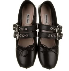 Miu Miu Ballet, Miu Miu Flats, Miu Miu Shoes, Shoe Inspo, Leather Bow, Mary Jane Flats, Flats Shoes, Leather Bows