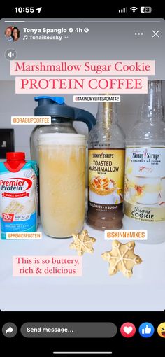 the ingredients for marshmallow sugar cookie protein coffee are shown in this screenshot